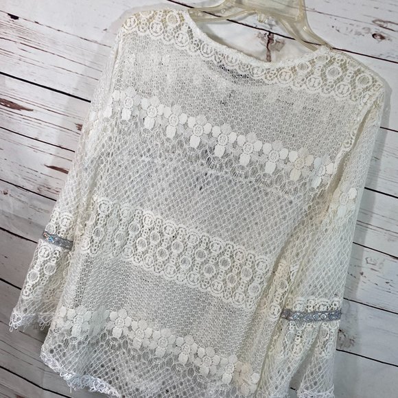 Arrianna by Howard's Ivory Sheer Lace Long Sleeve Top Women's Size Small Medium - Picture 11 of 11